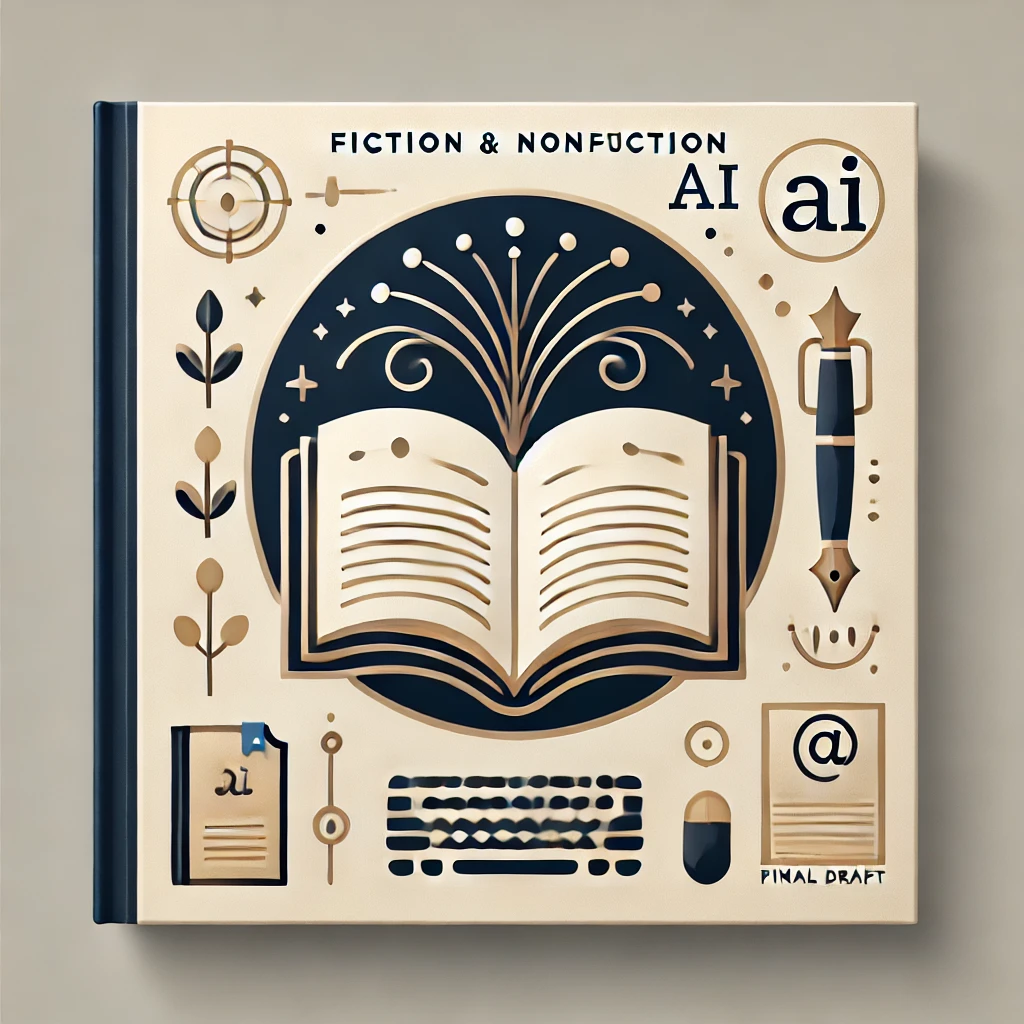 DALL·E 2025-03-27 16.03.32 - Minimalist and modern icon representing fiction and nonfiction authors using AI to streamline the writing process. The icon features an open book or d