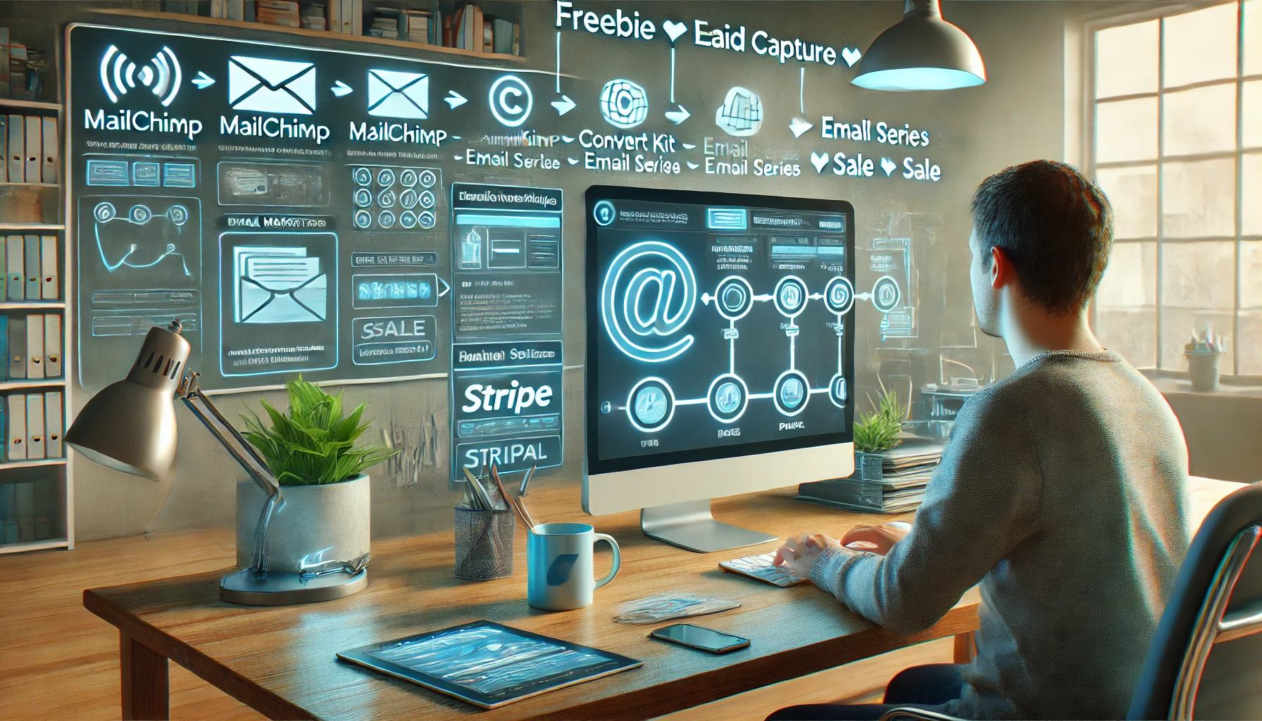 DALL·E 2025-03-31 14.05.14 - A realistic, photographic-style image showing a computer screen displaying a dashboard with integrations to popular email marketing platforms like Mai